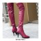 Pointed Toe Stiletto Heels Snake Pattern Over Knee Booties with Side Zipper - Red