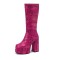 Round Toe Block Heels Platforms Zipper Leopard Knee Highs Platform Boots - Rose Flannel Fabric