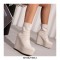 Round Toe Wedges Heels Platforms Ankle Booties with Back Zipper - Beige