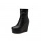 Round Toe Wedges Heels Platforms Ankle Booties with Back Zipper - Black