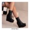 Round Toe Wedges Heels Platforms Ankle Booties with Back Zipper - Black
