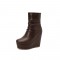 Round Toe Wedges Heels Platforms Ankle Booties with Back Zipper - Brown
