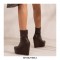 Round Toe Wedges Heels Platforms Ankle Booties with Back Zipper - Brown