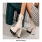 Round Toe Chunky Heels Side Zipper Platforms Ankle Straps LaceUp Boots - Beige