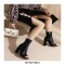 Peep Toe Ankle Highs Chunky Heels Summer Party Zipper Boots - Black