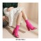 Peep Toe Ankle Highs Chunky Heels Summer Party Zipper Boots - Rose Red