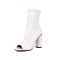 Peep Toe Ankle Highs Chunky Heels Summer Party Zipper Boots - White