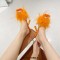 Square Open Toe Fluffy Furry Summer Slides Stiletto Sandals - Orange Patent