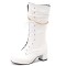 Round Toe Metal Chain String Bead Knee Highs Lace Up Chunky Heels Boots - White  Patent
