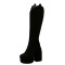Round Toe Chunky Heels Knee Highs Matte Platforms Boots - Black Flock