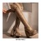 Round Toe Chunky Heels Platforms Over The Knee Snake Print Booties with Side Zipper - Auburn