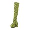 Round Toe Chunky Heels Platforms Over The Knee Snake Print Booties with Side Zipper - Green