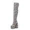 Round Toe Chunky Heels Platforms Over The Knee Snake Print Booties with Side Zipper - White