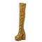 Round Toe Chunky Heels Thigh High Over The Knees Platforms Snake Pattern Boots - Yellow Faux Leather