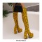Round Toe Chunky Heels Platforms Over The Knee Snake Print Booties with Side Zipper - Yellow