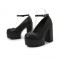 Round Toe Chunky Heels Ankle Buckle Straps Platforms Sandals - Black