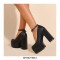 Round Toe Chunky Heels Ankle Buckle Straps Platforms Sandals - Black