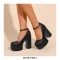 Round Toe Chunky Heels Ankle Buckle Straps Platforms Sandals - Black