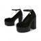 Round Toe Chunky Heels Ankle Buckle Straps Platforms Sandals - Black