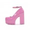 Round Toe Chunky Heels Ankle Buckle Straps Platforms Sandals - Pink