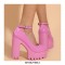 Round Toe Chunky Heels Ankle Buckle Straps Platforms Sandals - Black