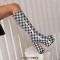 Round Toe Checkerboard Plaid Pattern Chunky Heels Knee Highs Platforms Boots - White Black Patent
