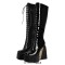 Square Toe Chunky Heels Side Zipper Platforms Knee Highs  Lace Up Boots - Black Patent