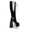 Square Toe Chunky Heels Side Zipper Platforms Knee Highs  Lace Up Boots - Black Patent