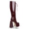 Square Toe Chunky Heels Side Zipper Platforms Knee Highs  Lace Up Boots - Burgundy Patent