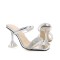 Peep Toe Rhinestones Transparent Spike Heels Sandals Slippers - Silver