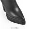 Pointed Toe Ankle High Side Zipper Double Platforms Chunky Heels Booties - Black Faux Leather