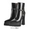 Pointed Toe Ankle High Side Zipper Double Platforms Chunky Heels Booties - Black Patent