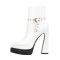 Pointed Toe Ankle High Side Zipper Double Platforms Chunky Heels Booties - White Faux Leather