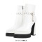 Pointed Toe Ankle High Side Zipper Double Platforms Chunky Heels Booties - White Faux Leather