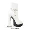 Pointed Toe Ankle High Side Zipper Double Platforms Chunky Heels Booties - White Faux Leather