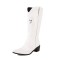 Pointed Toe Chunky Heels Embroidered Skull Pattern Knee Highs Slip On Cowboy Boots - White Faux Leather