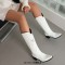 Pointed Toe Chunky Heels Embroidered Skull Pattern Knee Highs Slip On Cowboy Boots - White Faux Leather
