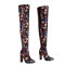 Pointed Toe Starfish Print Chunky Heels Over the Knee Boots - Black