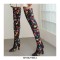 Pointed Toe Starfish Print Chunky Heels Over the Knee Boots - Black