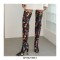Pointed Toe Starfish Print Chunky Heels Over the Knee Boots - Black
