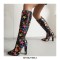 Pointed Toe Starfish Print Chunky Heels Knee Highs Boots - Black