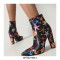 Pointed Toe Starfish Print Chunky Ankle Highs Boots - Black
