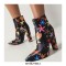 Pointed Toe Starfish Print Chunky Ankle Highs Boots - Black