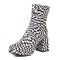 Square Toe Checkerboard Plaid Pattern Chunky Heels Ankle Highs Boots - Black Faux Leather
