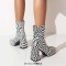 Square Toe Checkerboard Plaid Pattern Chunky Heels Ankle Highs Boots - Black Faux Leather