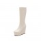 Round Toe Wedges Heels Platforms Knee Highs Booties with Side Zipper - Beige