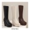 Round Toe Wedges Heels Platforms Knee Highs Booties with Side Zipper - Beige