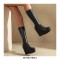 Round Toe Wedges Heels Platforms Knee Highs Booties with Side Zipper - Black
