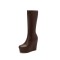 Round Toe Wedges Heels Platforms Knee Highs Booties with Side Zipper - Brown