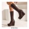 Round Toe Wedges Heels Platforms Knee Highs Booties with Side Zipper - Brown